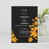 Geel & Zwart Classic herfst bladeren bruiloft Kaart (Staand voorkant)