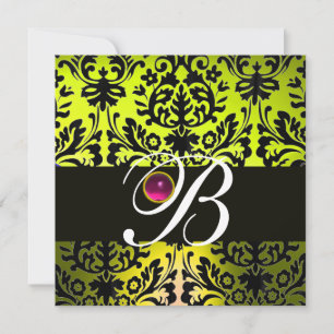 GEEL ZWART DAMAST MONOGRAM ROZE PURPER Amethist Kaart