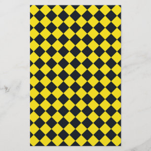 Geel Zwart Diamant Harlekijn Schakbordenpatroon Briefpapier