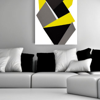 Geel, zwart en grijs 3D Abstract Canvas Afdruk