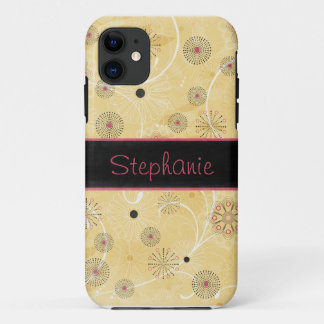 Geel zwart en roze Floral, gepersonaliseerd iPhone 11 Hoesje