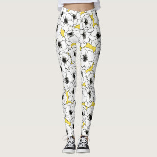 Geel, zwart en wit annemonventilator leggings