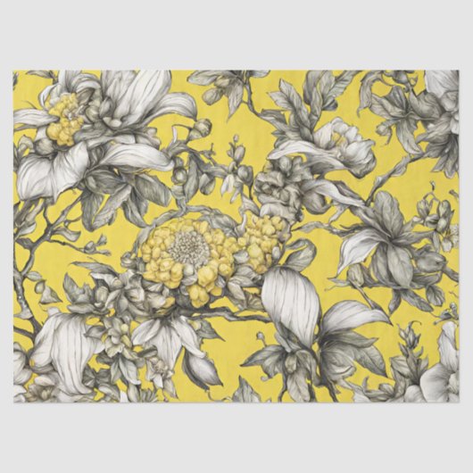 geel, zwart en wit bloemen decoupage tissuepapier (Voorkant)