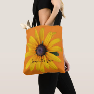 Geel Zwart-Eyed Susan Flower Foto Sinaasappel Draagtas