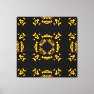  geel, zwart-Floral Damascus Retro Patroon Canvas Afdruk