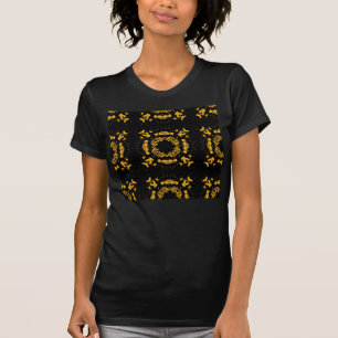 geel, zwart, Floral Retropatropatroon T-shirt