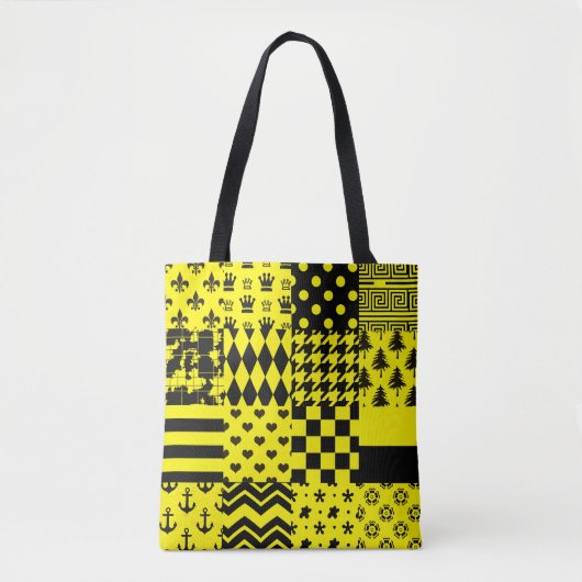 Geel Zwart Gemengde Patchwork Ontwerp Patchwork Draagtas (Voorkant)