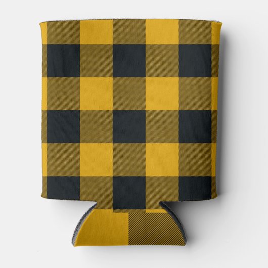 Geel & Zwart geruite vierkanten Buffalo Plaid Blikjeskoeler (Voorkant)