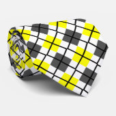 Geel, Zwart, Grijs op Witte Argyle Print stropdas (Opgerold)