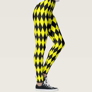 Geel Zwart Harlekijn Diamanten Dammen Design Leggings