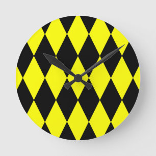 Geel Zwart Harlekijn Diamanten Dammen Design Ronde Klok
