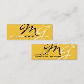 Geel zwart modern monogram mini visitekaartje (Voorkant / Achterkant)