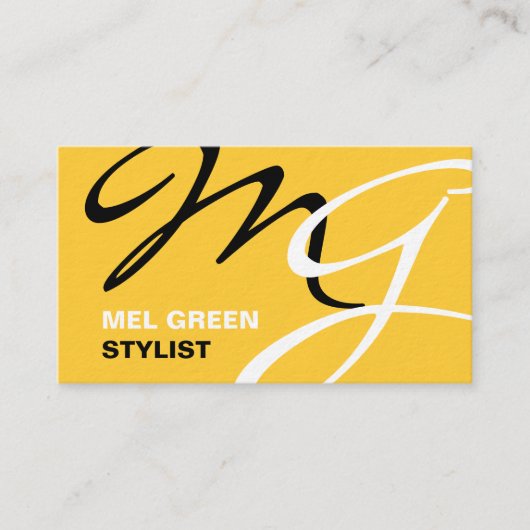 Geel zwart modern monogram visitekaartje (Voorkant)