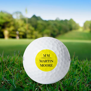 Geel zwart monogram initialen minimalistische naam golfballen