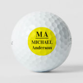 Geel zwart monogram initialen naam golfballen (Voorkant)