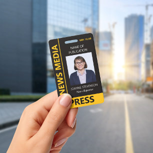 Geel Zwart Nieuws Media Pers Foto Badge