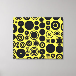 Geel, zwart, omtrekcirkels 2 omhuld Canvas Afdruk