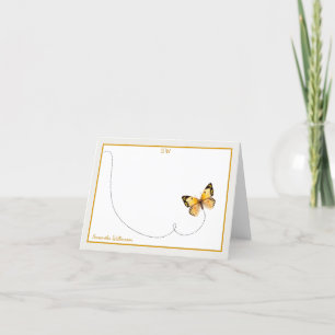 Geel zwart Oranje punts Butterfly monogram gevouwe Bedankkaart