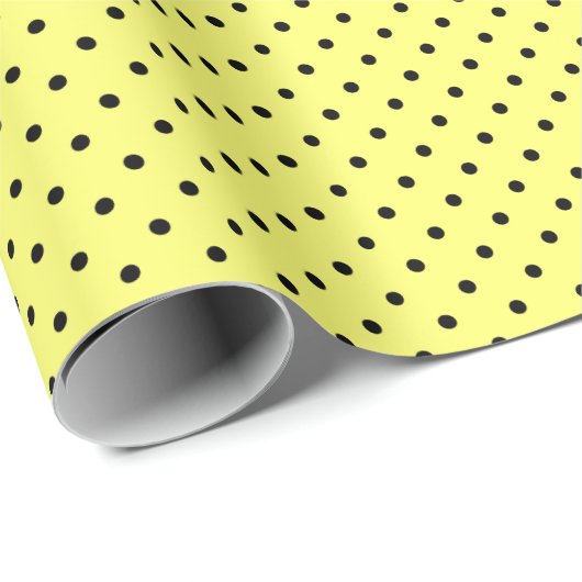Geel | Zwart polka dot inpakpapier (Rol Hoek)