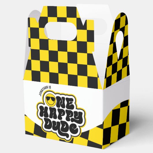 Geel zwart retro een gelukkige kerel 1e verjaardag bedankdoosjes (Geopend)