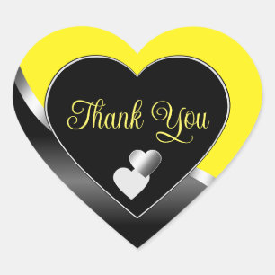 Geel Zwart Schattige Harten en Wavy Silver Dank u Hart Sticker