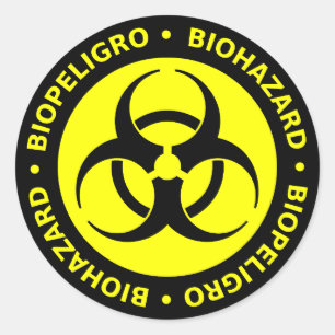 Geel & Zwart Tweetalige Biohazard Sticker
