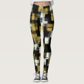 Geel zwart wit Abstract patroon Leggings (Voorkant)