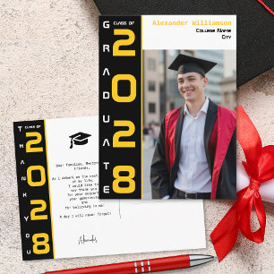 Geel Zwart Wit Afstudeerfoto Bedankt Briefkaart