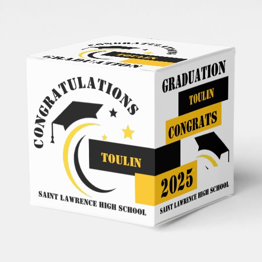 Geel Zwart Wit Afstuderen 2025 Custom Party Bedankdoosjes (Voorkant Zijde)