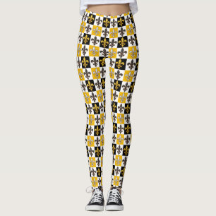 Geel Zwart Wit Geruit Fleur-de-lis Design Leggings