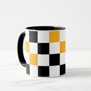 Geel Zwart Wit Geruit Patroonontwerp  Mok