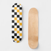 Geel Zwart Wit Geruit Patroonontwerp Skateboard (Voorkant)
