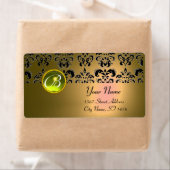 GEEL ZWARTE DAMASKMONOGRAM, topaz Etiket (Insitu)