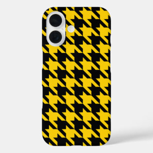 Geel Zwarte Houndstooth Check iPhone 16 Hoesje