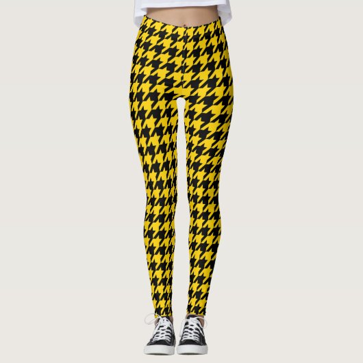 Geel Zwarte Houndstooth Check Leggings (Voorkant)