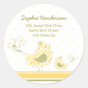 Geel Zwemig Baby vogeladres Etiket Sticker