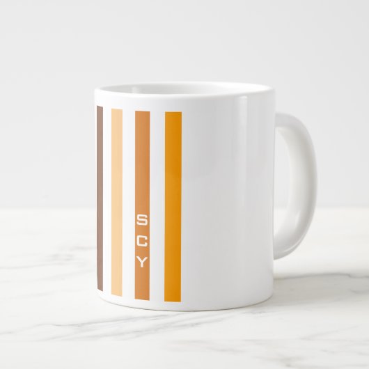 Geelbruin Sinaasappel verticale strepen monogram Jumbo Mok (Voorkant rechts)