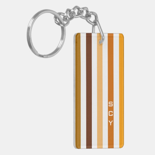 Geelbruin Sinaasappel verticale strepen monogram Sleutelhanger (Voorkant Links)
