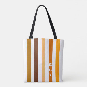 Geelbruin Sinaasappel verticale strepen monogram Tote Bag