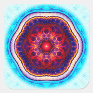 Geelbruine doornblauwe mandala vierkante sticker