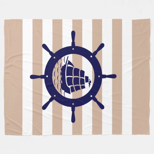 Geelbruine & witte strepen met blauw nautisch boot fleece deken (Voorkant (Horizontaal))