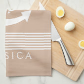 Geelbruine & witte strepen met nautisch anker theedoek (Quarter Fold)