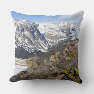 Geelbuikmarmot die naar de Rocky Mountains staart Kussen