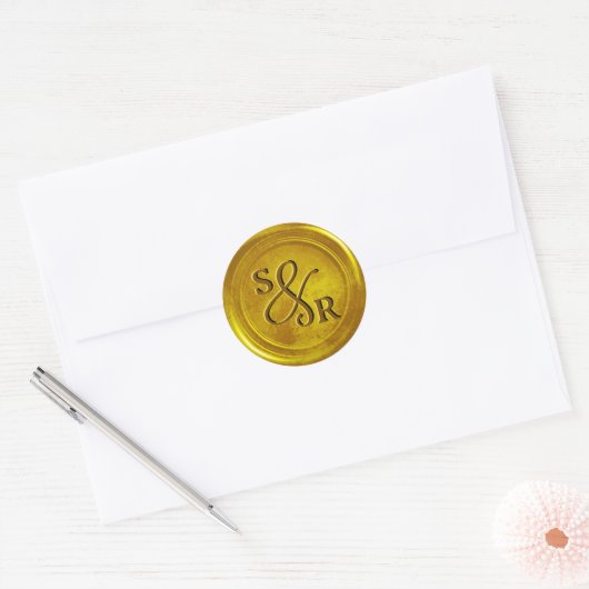 Geelgouden kleur wax seal sticker met initialen (Envelop)
