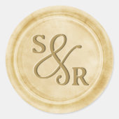 Geelgouden kleur wax seal sticker met initialen (Voorkant)