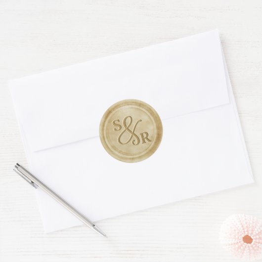 Geelgouden kleur wax seal sticker met initialen (Envelop)