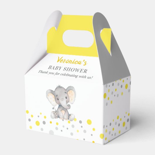Geelgrijs Olifant Polka Dot Neutral Baby shower Bedankdoosjes (Voorkant Zijde)