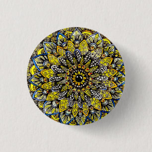 Geelgroen met de hand getekend Mandala-ontwerp Ronde Button 3,2 Cm