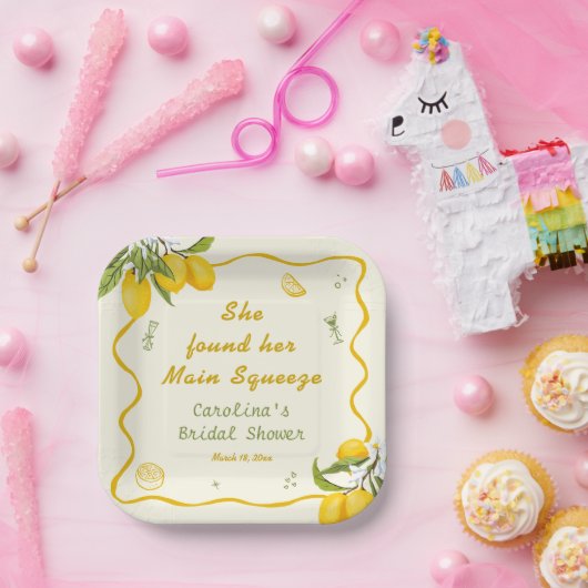 Geelgroene Hoofd Pers Bruidsdouche Citroen Papieren Bordje (Feest)