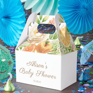 Geelroos bloemengroene meisjes babyshower bedankdoosjes